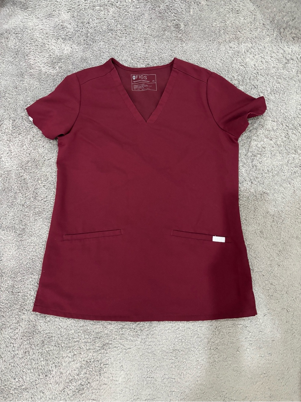 XS FIGS Burgundy Scrub Top